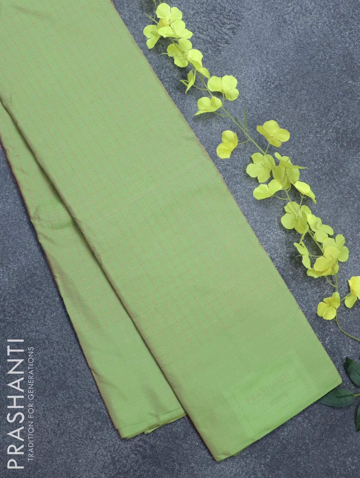 Arani semi silk saree light green with allover copper zari checked pat –  Cherrypick