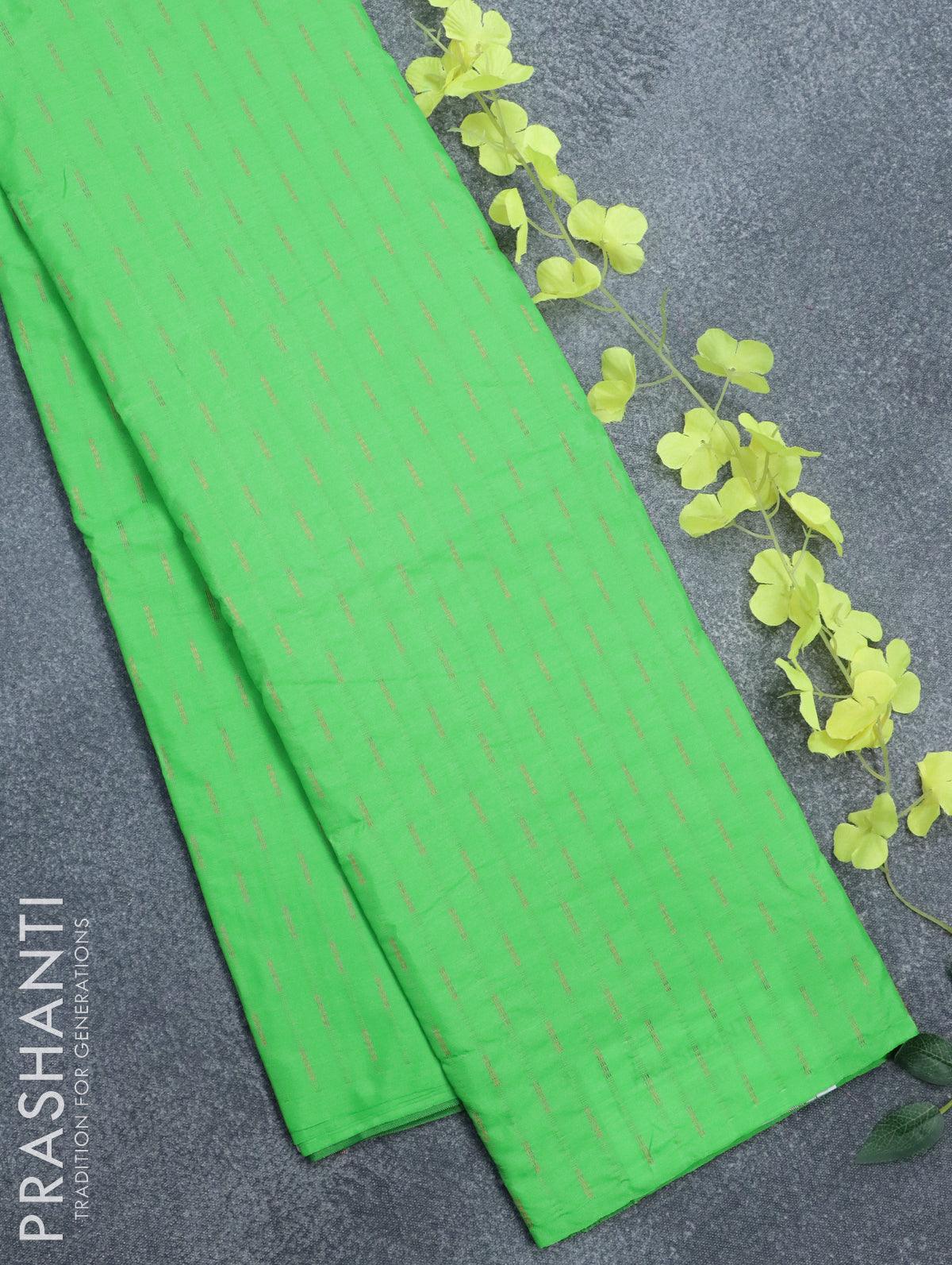 Arani semi silk saree light green with allover zari woven weaves in borderless style