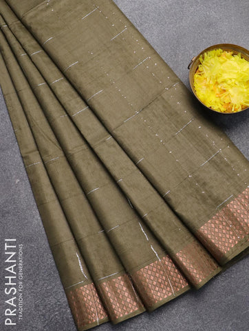 Bamboo silk saree sap green with allover thread weaves and sequin work pallu