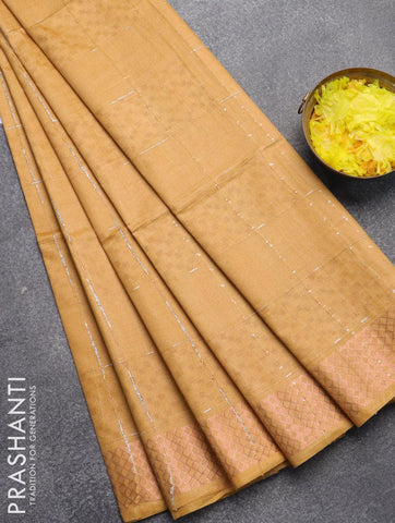 Bamboo silk saree yellow shade with allover thread weaves and sequin work pallu