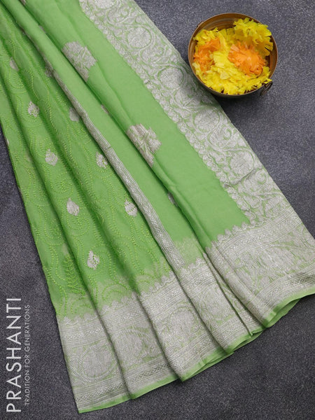 Chiffon Silver gota Parrot Green saree @ 31% OFF Rs 432.00 Only FREE  Shipping + Extra Discount - Chiffon Saree, Buy Chiffon Saree Online,  Fashionable Saree, Lace Border, Buy Lace Border, online