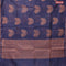 Banarasi cotton saree navy blue with copper zari woven buttas and piping border