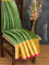 Banarasi kora saree green and yellow with allover zari weaves and zari woven border