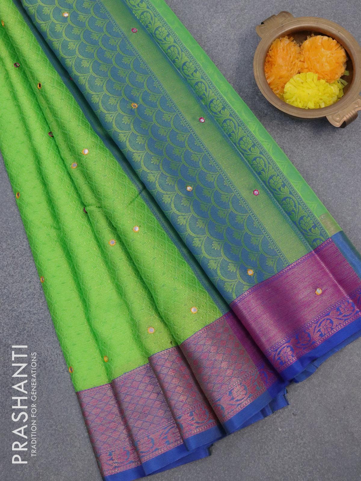 Buy Monjolika Fashion Parrot Green Color Banarasi Silk Blend Woven Trendy  Saree with Unstitched Blouse online