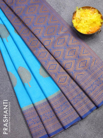 Banarasi semi dupion saree cs blue and blue with allover thread & zari woven buttas and zari woven border