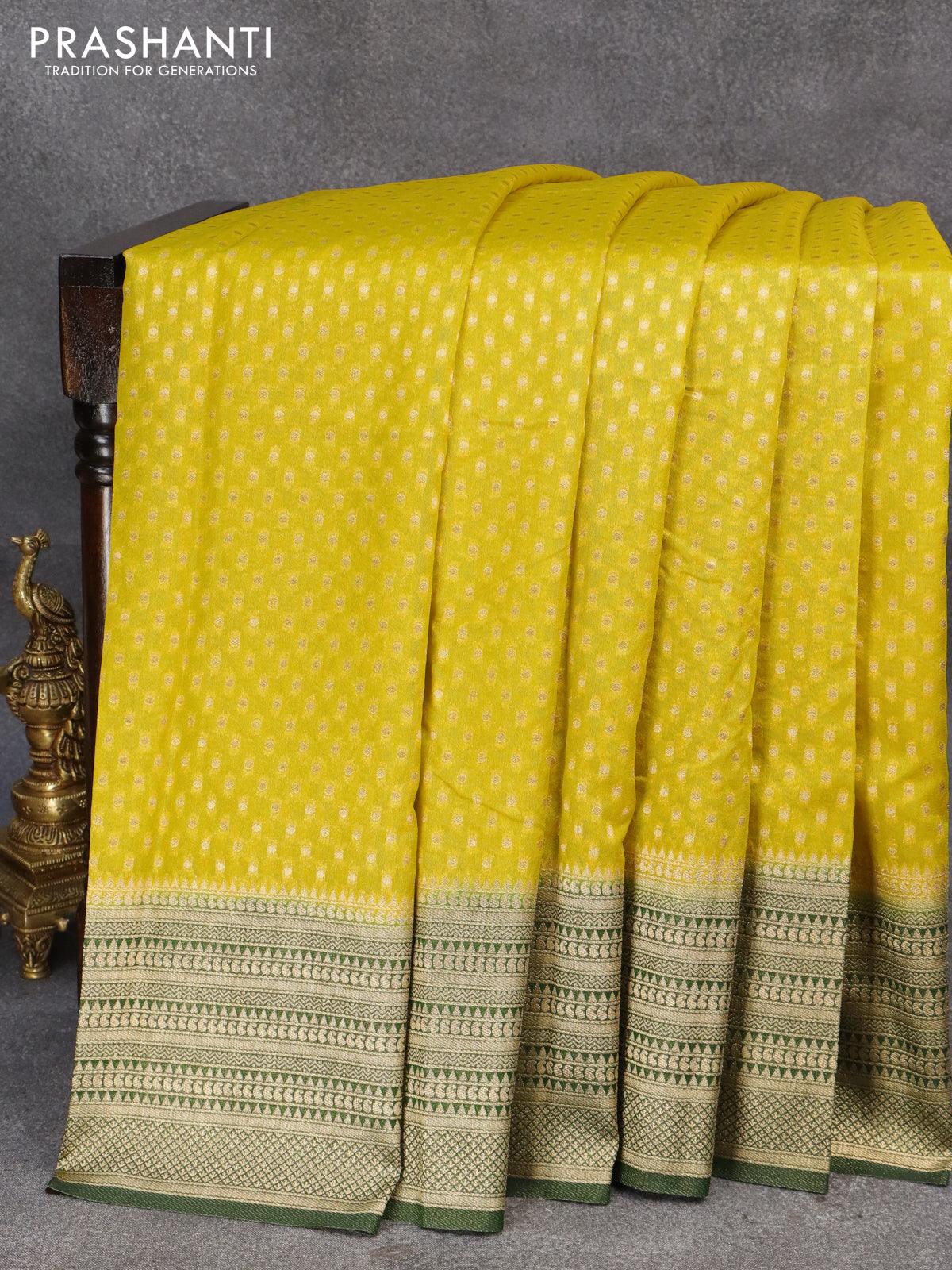 Mustard Gorgeous Hand Brush Dye Banarasi Georgette saree with Meenakar –  Shobitam