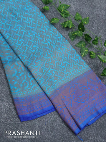 Banarasi semi silk saree cs blue and blue with allover zari weaves and zari woven border