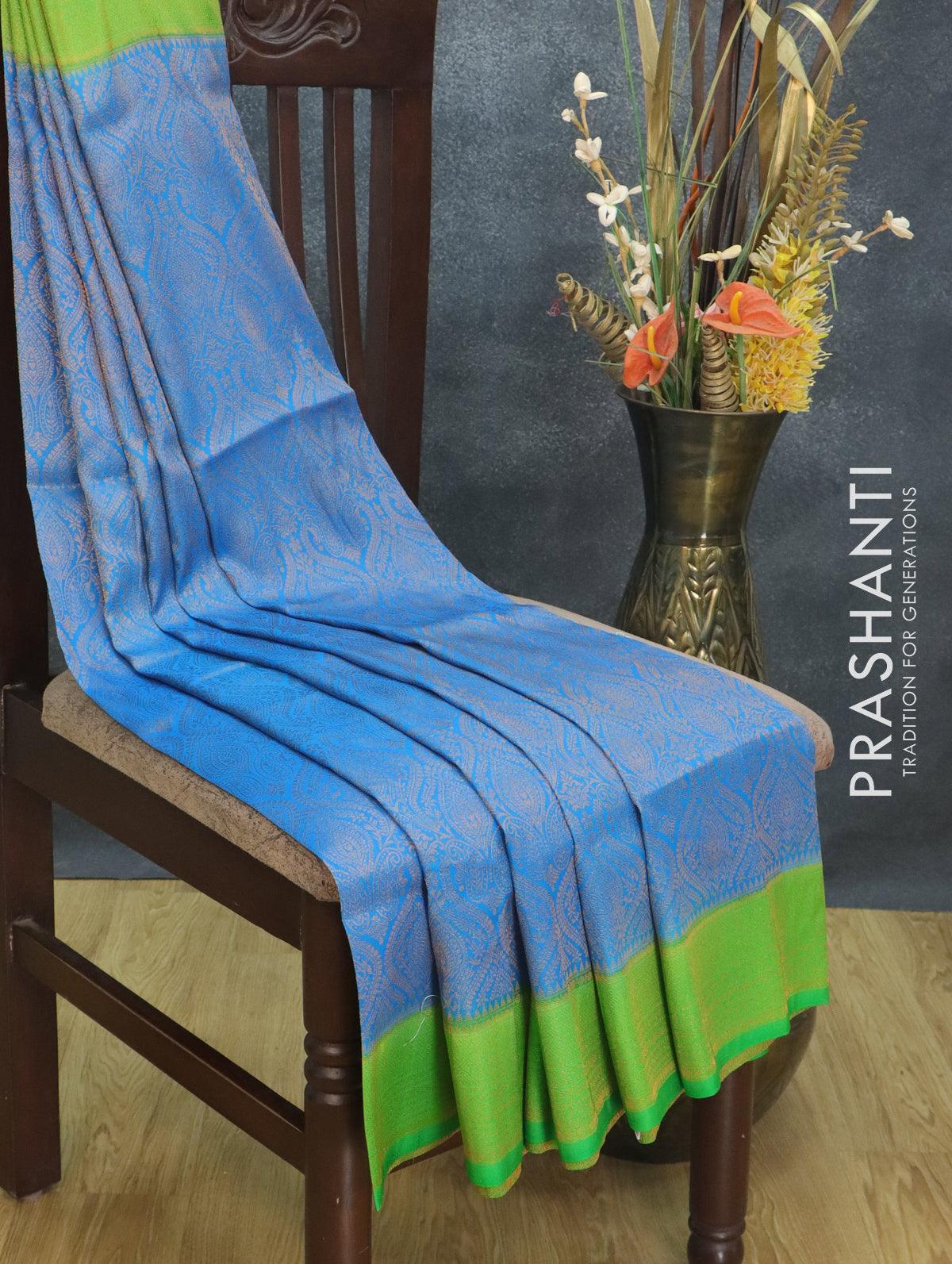 Banarasi semi silk saree light blue and light green with allover zari weaves and zari woven border