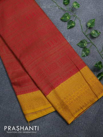 Banarasi semi silk saree red and yellow with allover weaves and woven border