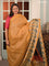 Banarasi tissue organza saree mustard yellow with plain body and kalamkari printed border