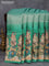 Banarasi tissue organza saree teal green with plain body and kalamkari printed border