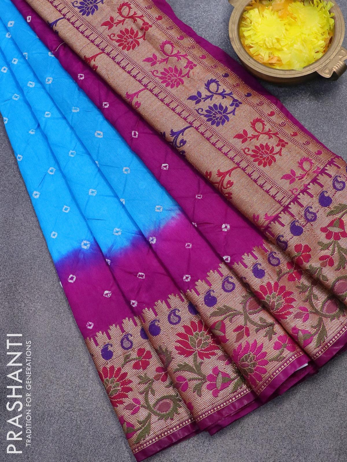 PURE GEORGETTE HAND-WOVEN GHARCHOLA BANDHANI SAREE in 2023 | Blouse piece, Bandhani  saree, Purple saree