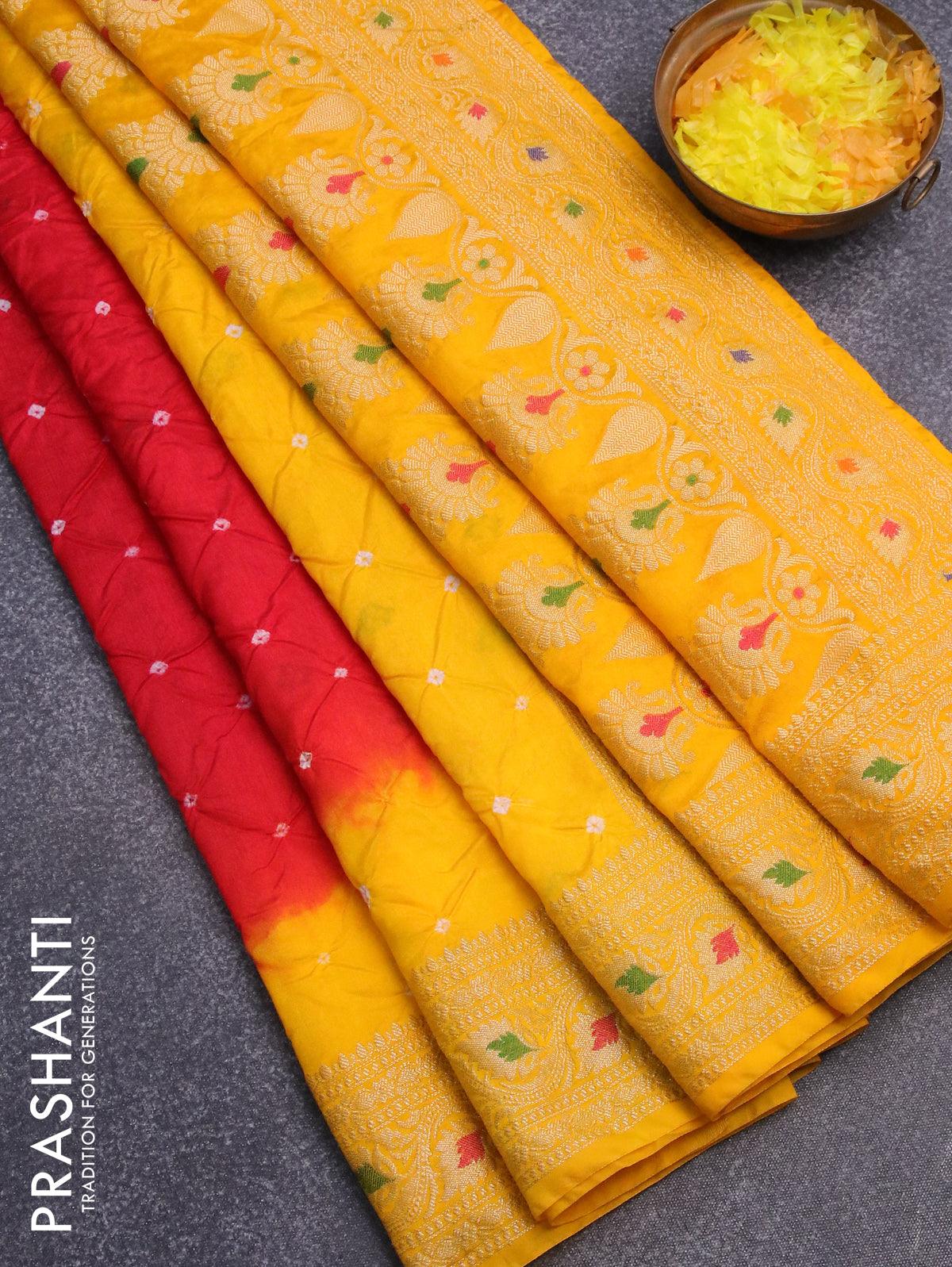 Bandhani Yellow Saree at Rs 2099 | Tonk Road | Jaipur | ID: 15312398730