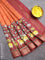 Bhagalpuri saree orange and maroon with allover bandhani prints and long pichwai printed zari woven border