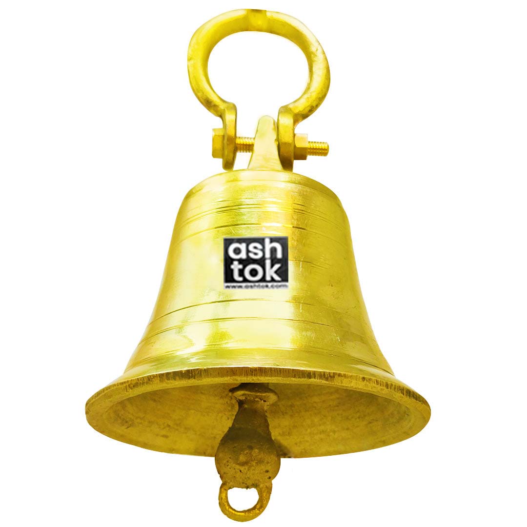 Brass Bell, Brass Pooja Bell Ghanti For Home Temple Decoration (Height 6.5 Inches)