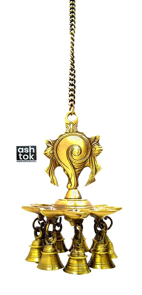 Brass Hanging Oil Lamp, Brass Diya with chain, Brass home decoration ...