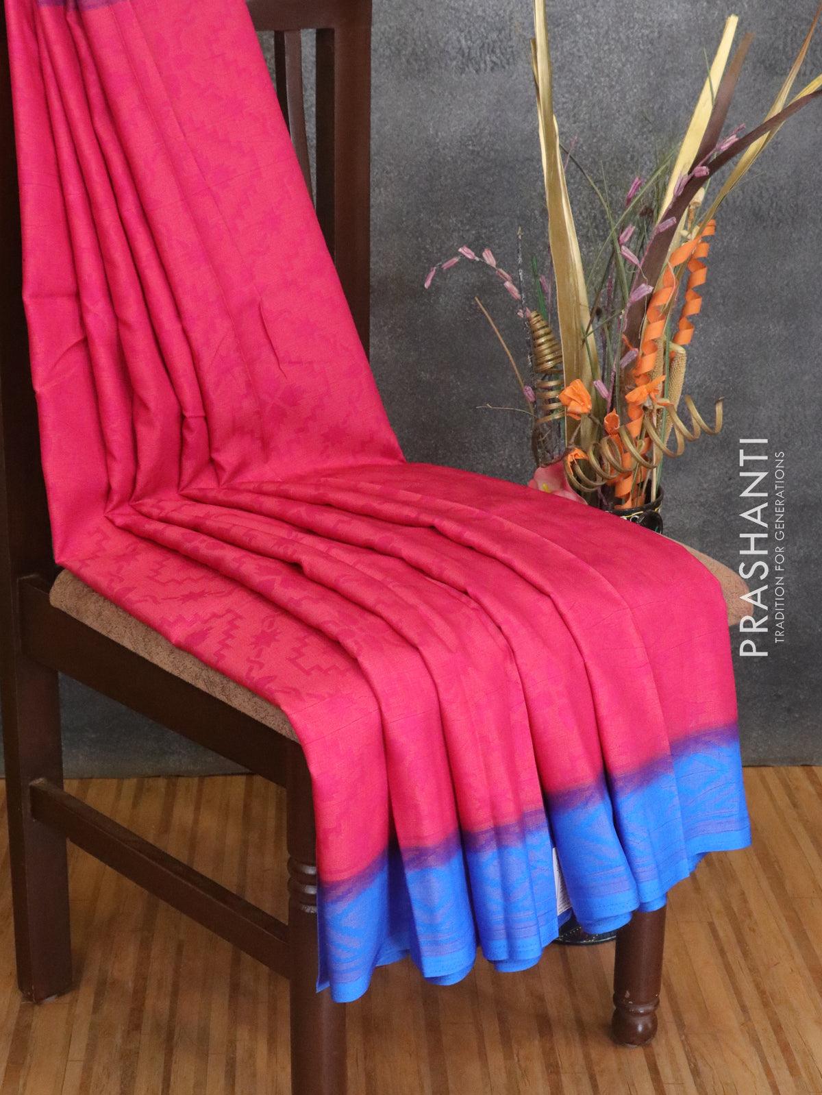Brasso saree pink and blue with allover weaves