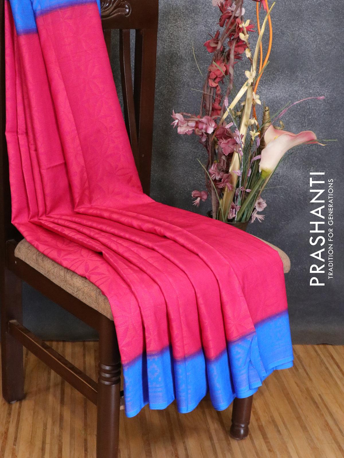 Brasso saree pink and blue with allover weaves