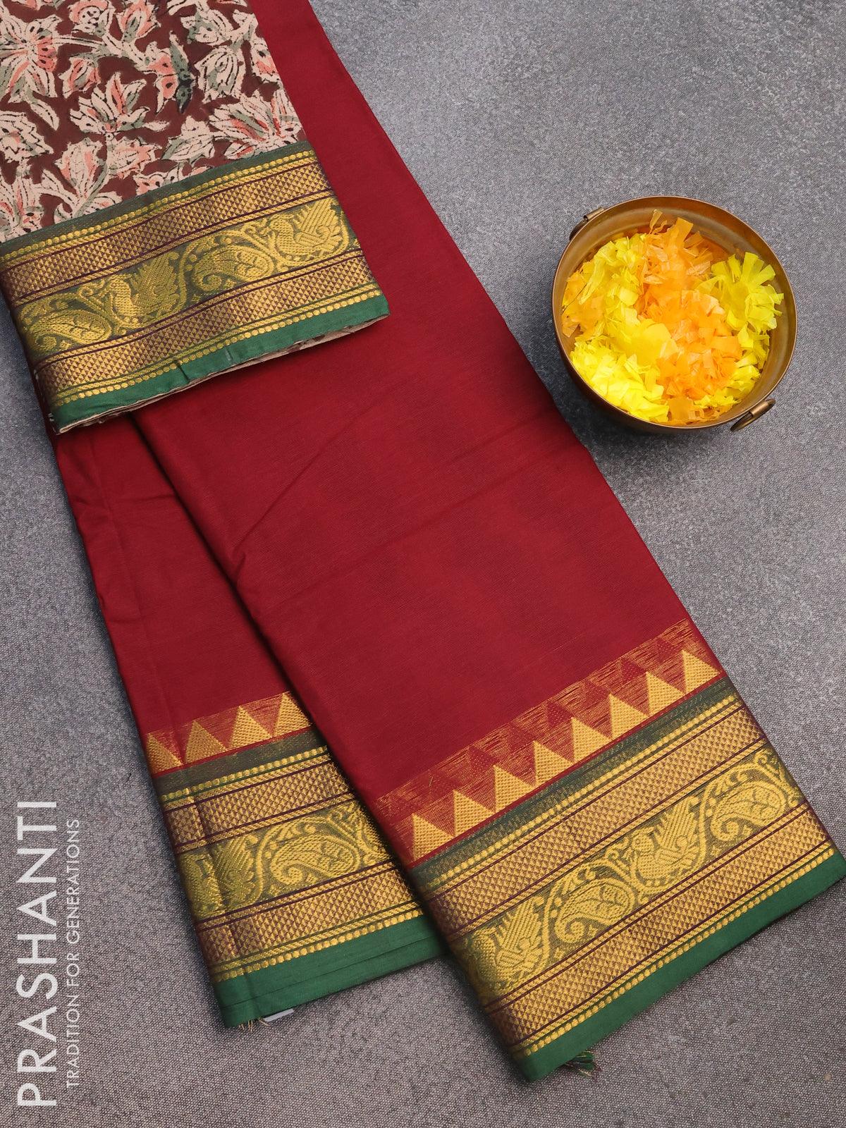 Silk cotton saree blue and with kalamkari applique work and zari woven –  Prashanti Sarees