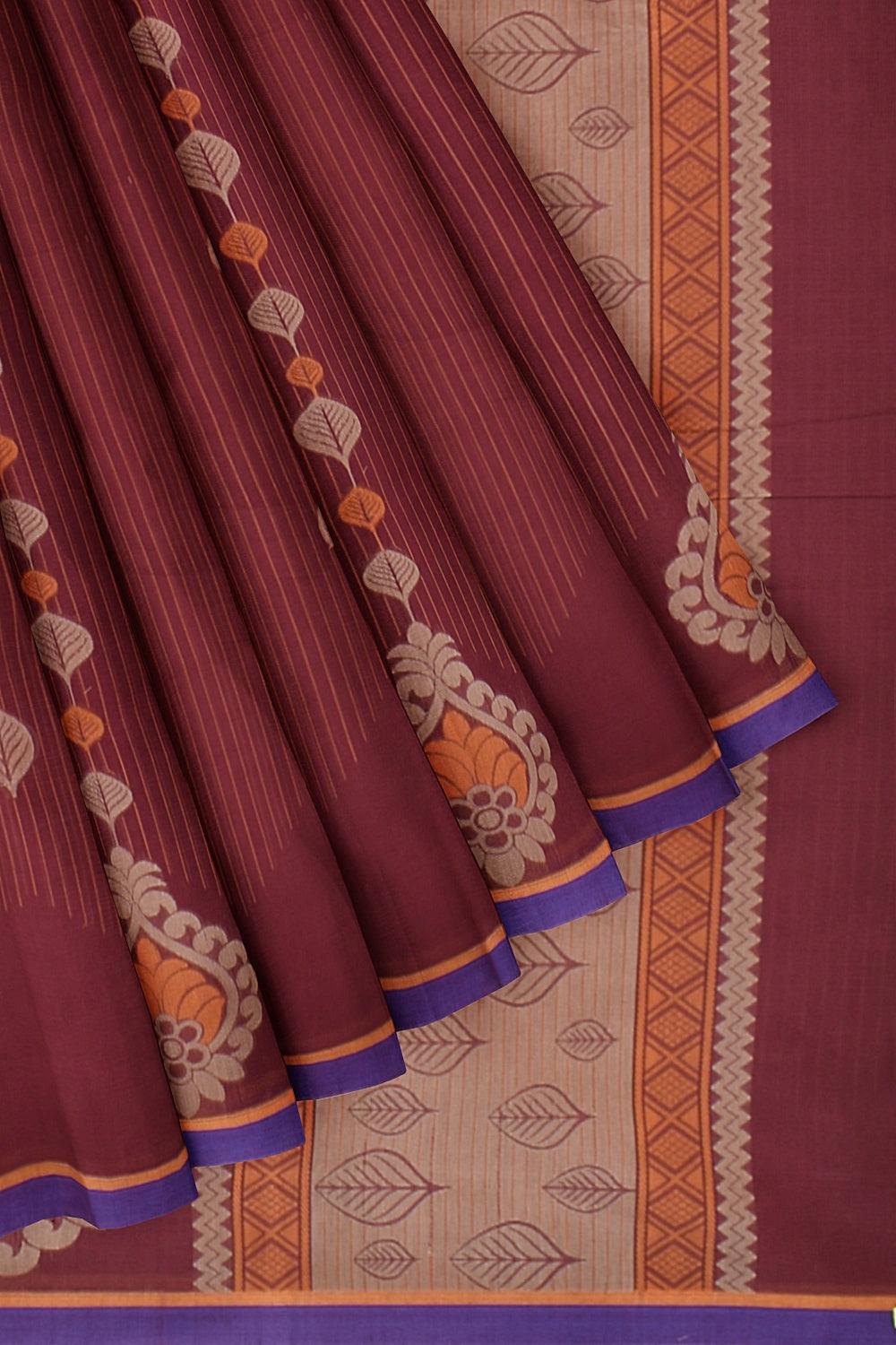 Peach Woven Blended Cotton Saree With Diamond Motifs