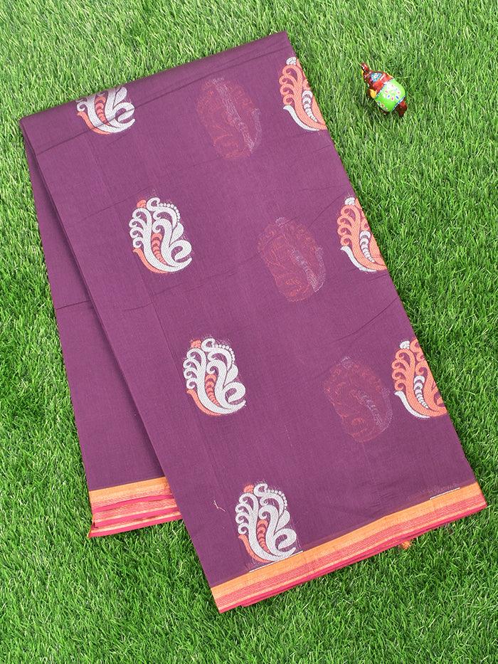 Deep Purple Viscose Satin Saree With Silver Zari Stripes and Pichwai P –  Shobitam