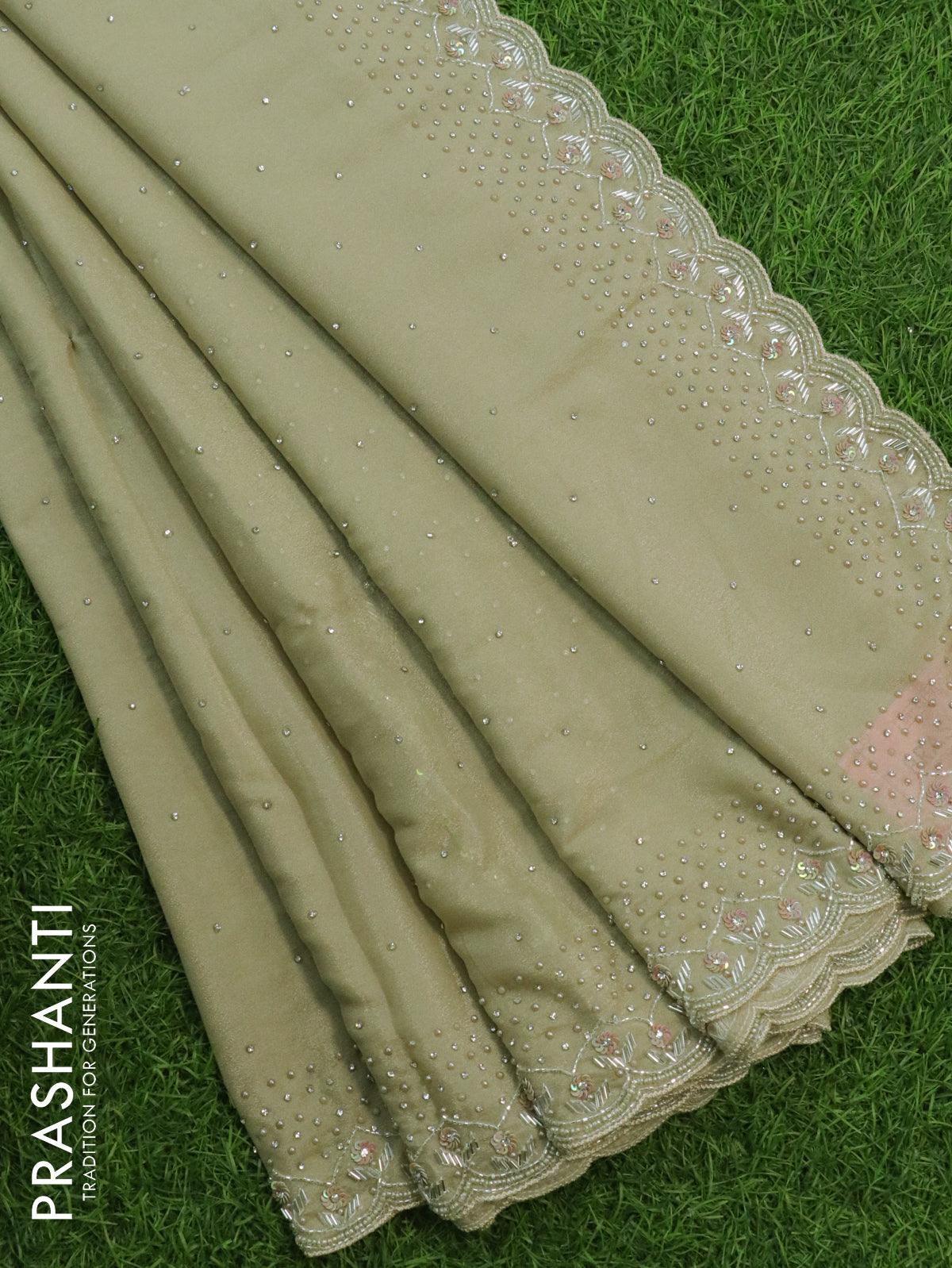 Designer georgette saree beige with allover stone & beaded work