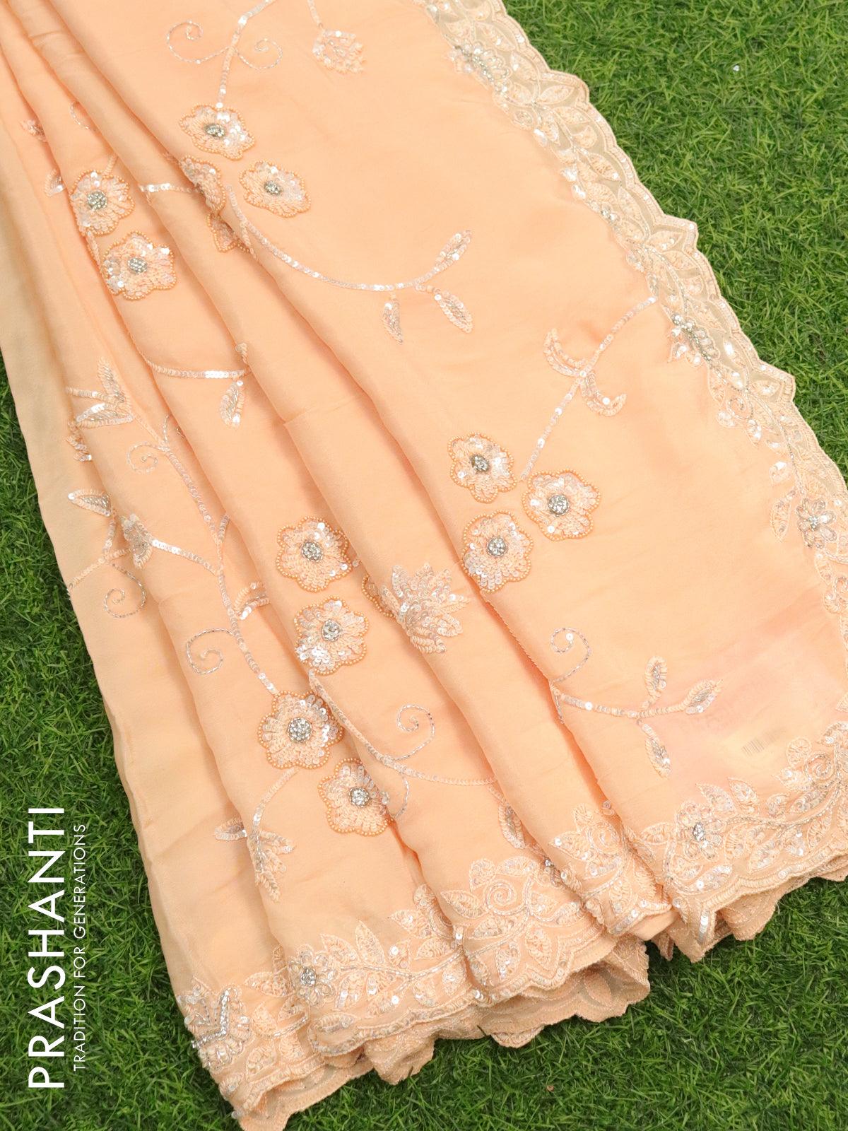 Designer georgette saree pale orange with allover chamki & beaded work