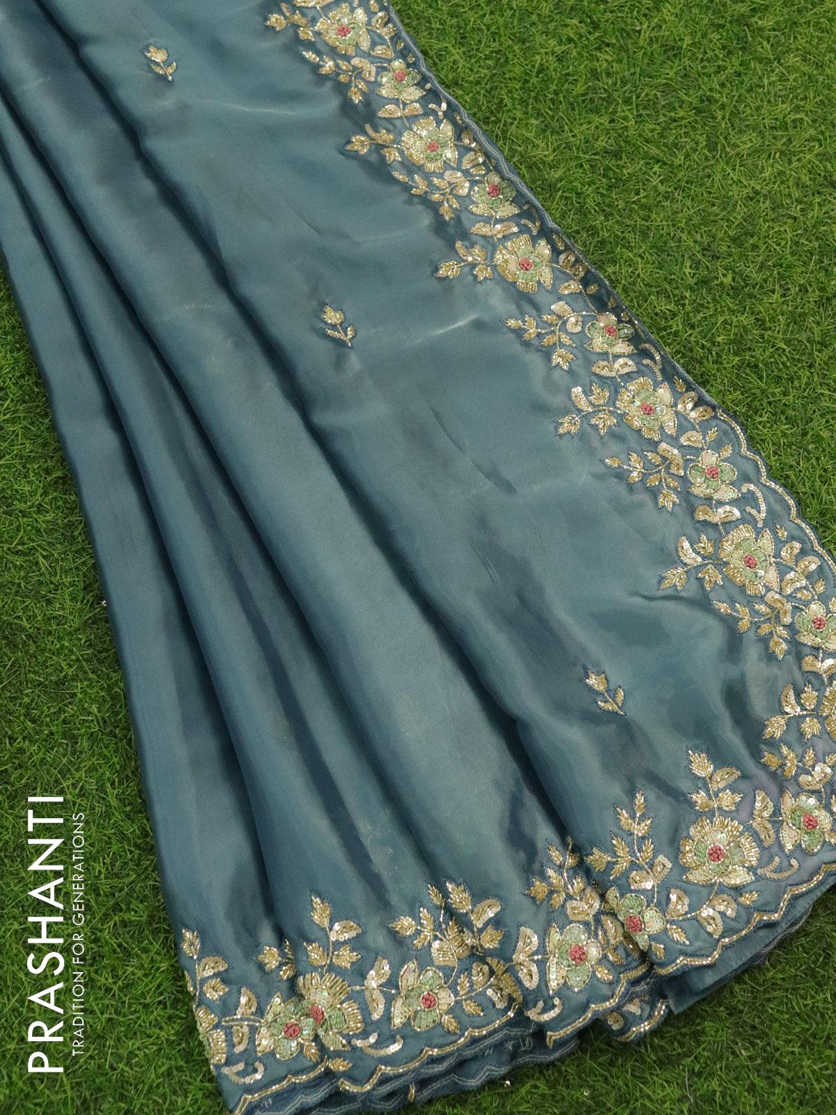 Floral Embroidered And Chamki Work Black Chiffon Saree – Sundari Silks