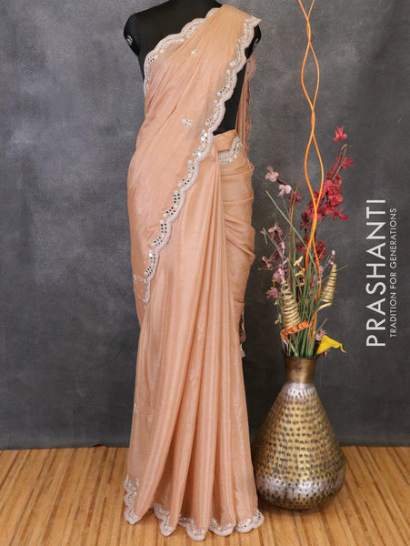 Light Blue Chiffon Crepe Saree with Mirror and Embroidery Work