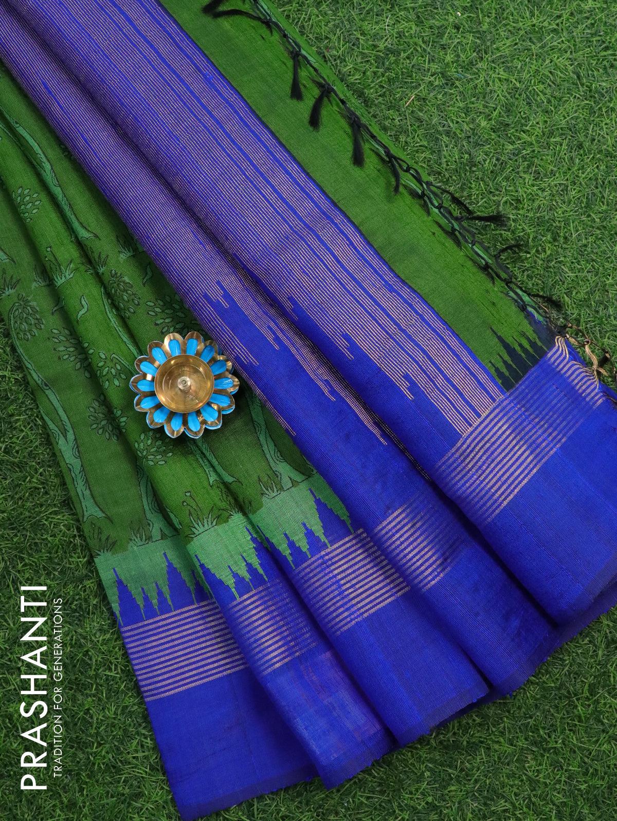 Bhagalpur Pure Handloom Tussar Silk Saree With Temple Border Design-Tr