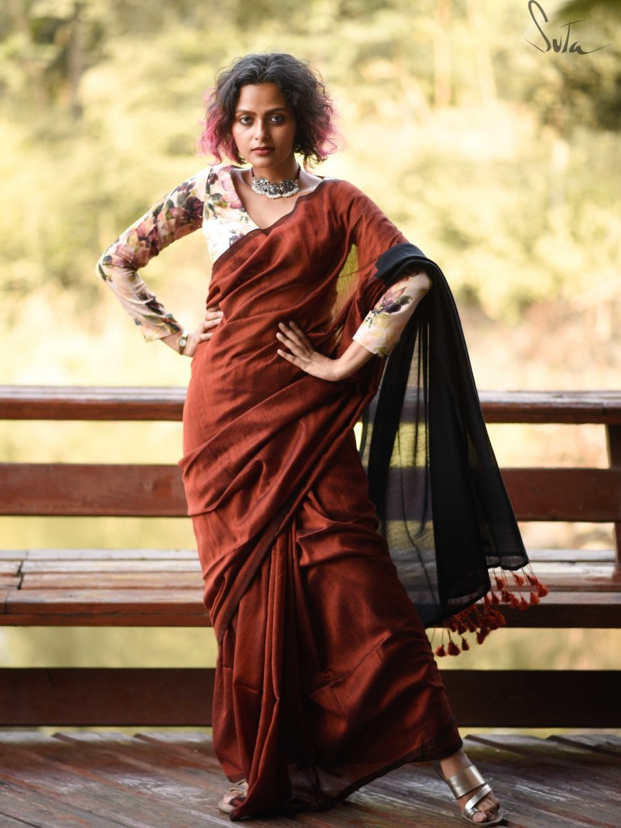 Beige Embroidery Tussar Silk Saree|Shonar Pahar|Suta