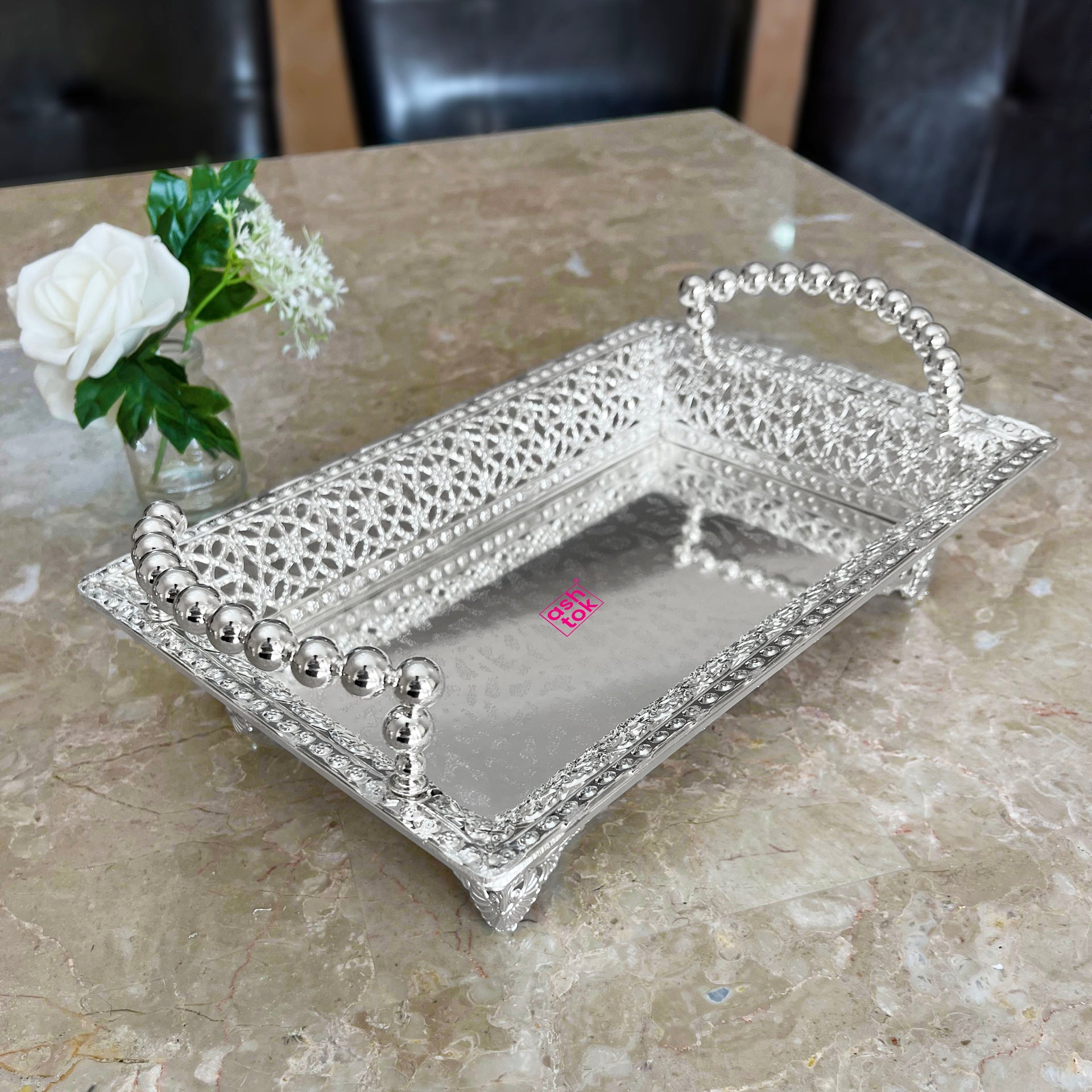 Order Now for Handcrafted German Silver Fancy Tray with Classic Rectangular  Design – Ashtok