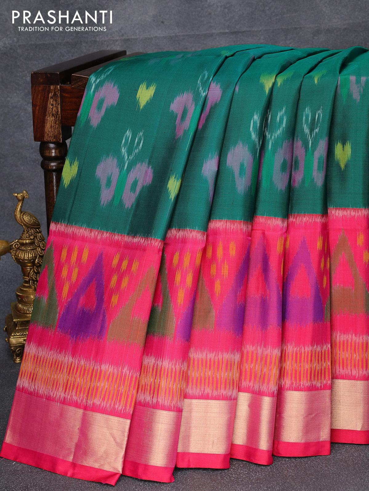 Pochampally Pure Silk Saree in a Rare Jewel Green and a Beautiful Shade of  Pink With Pochampally Weaving Work. SILK MARK CERTIFIED. - Etsy