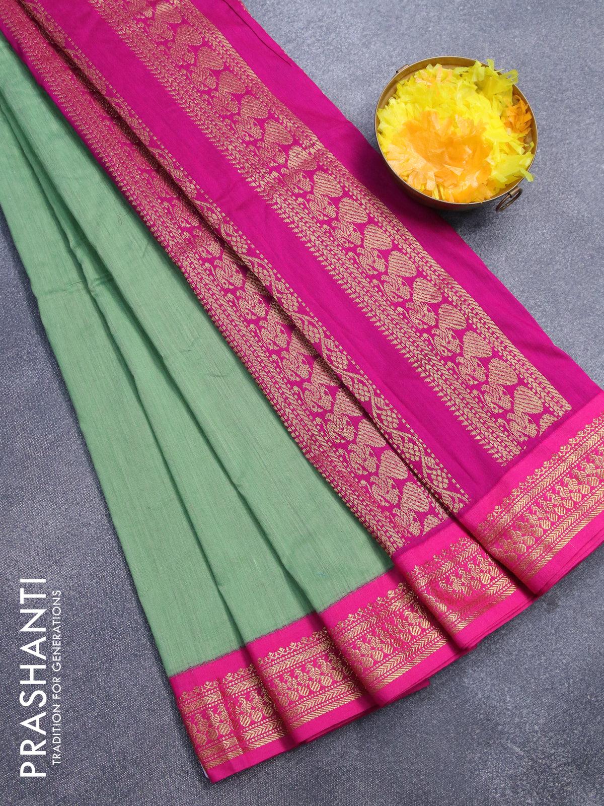 Sarees, Kalyani Cotton Saree With Zari Border And Blouse Piece