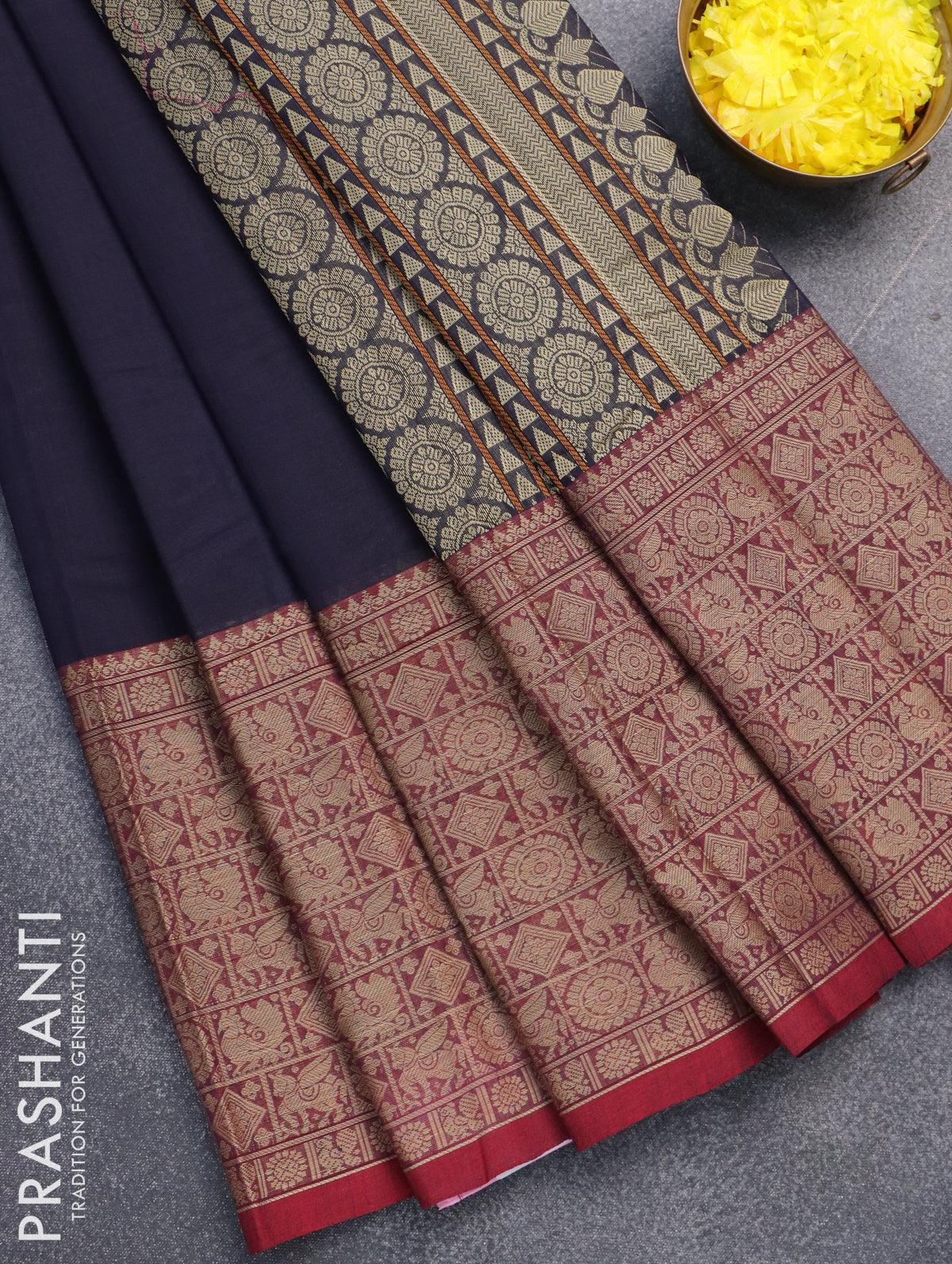 Beige Kanjeevaram Silk Saree with Ganga Jamuna Border - Tulsi Weaves