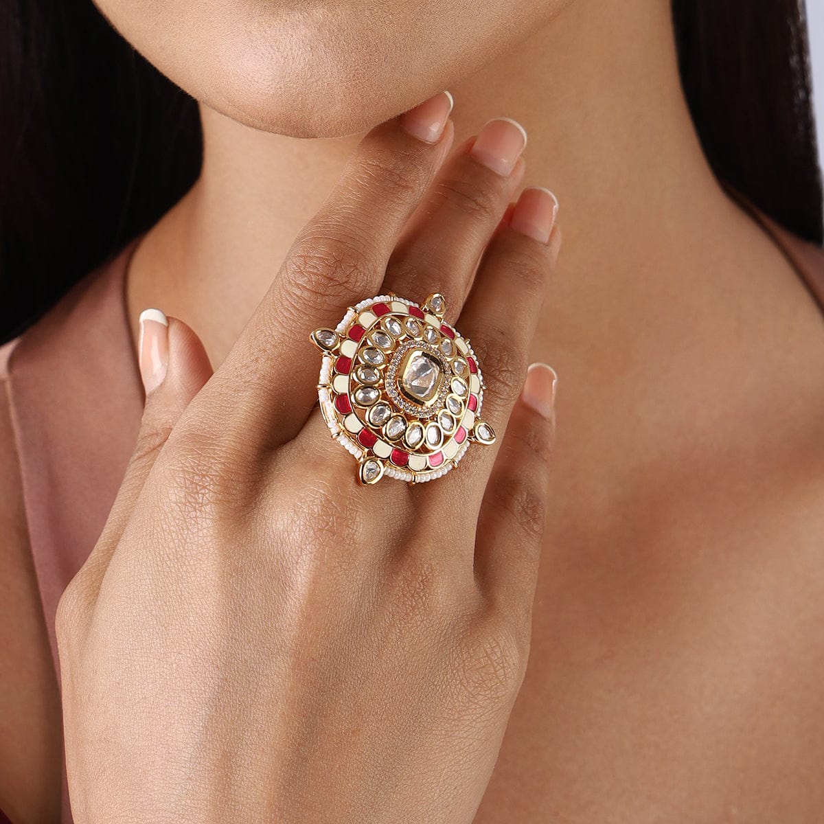 Sukkhi Beautiful Golden Gold Plated Kundan Ring for Women - Sukkhi.com