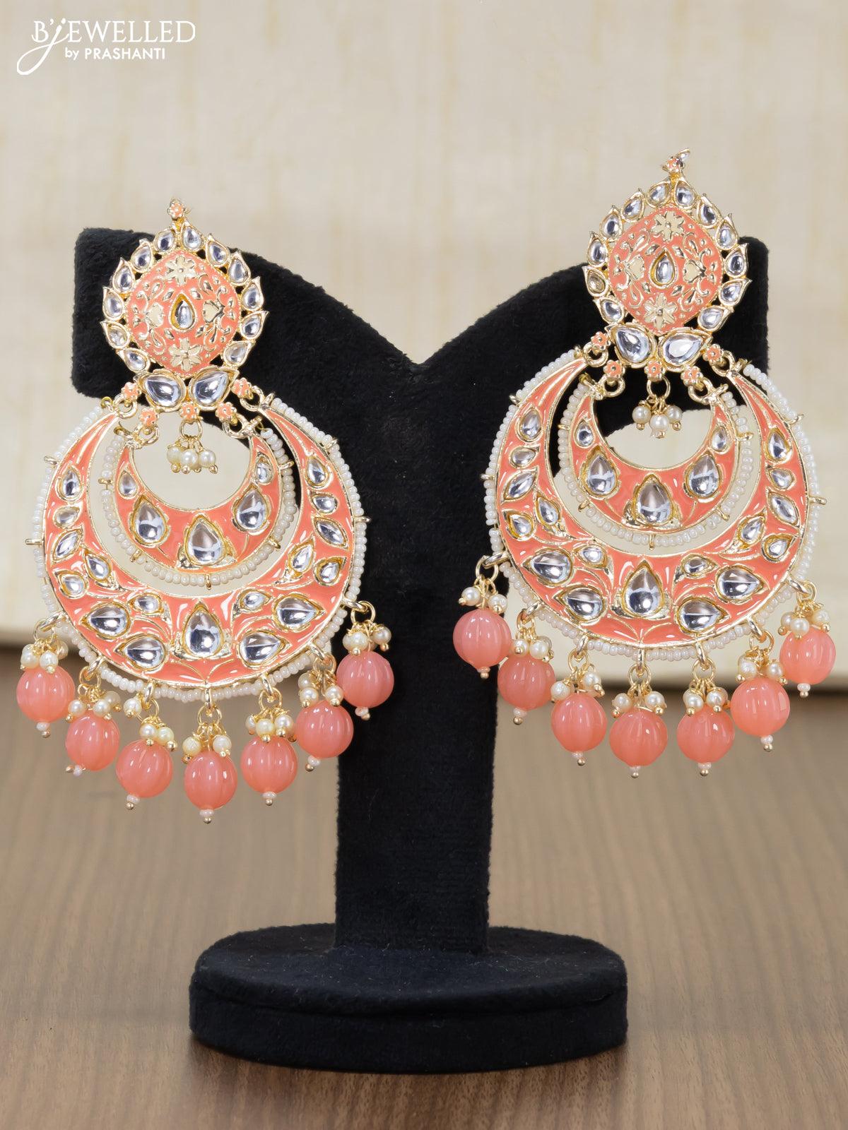 Peach Colour Pearl Earrings with Maang Tikka Set | FashionCrab.com | Pearl  earrings, Online earrings, Peach colors