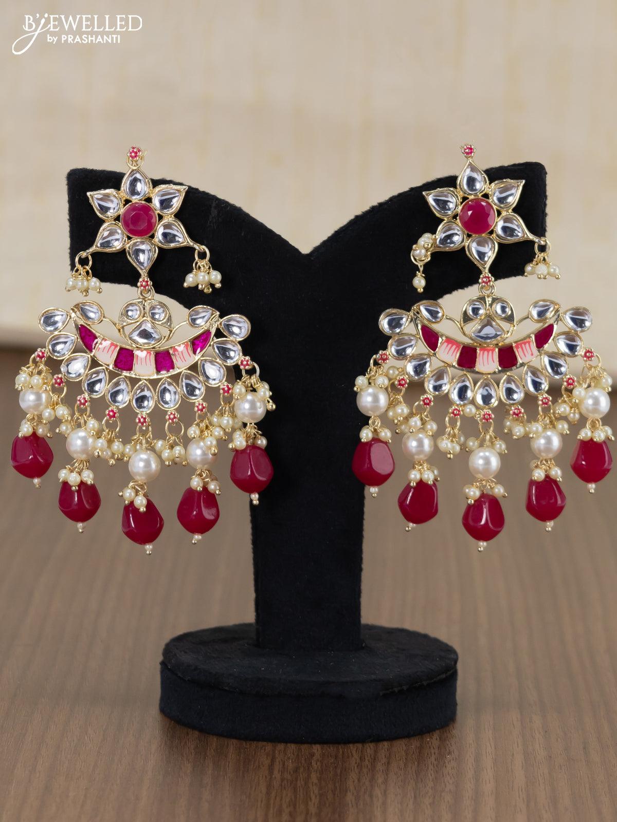 Buy Dark Pink Chandbali Design Stone Studded Earrings With Maang Tikka For  Festival Online