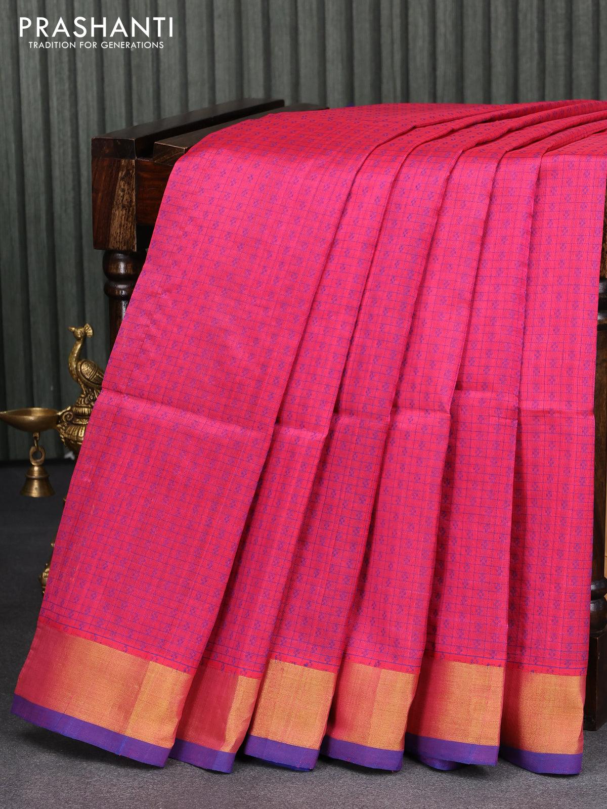 French plum Color Mayil-Chakram Handloom Kanchi Cotton Butta Saree