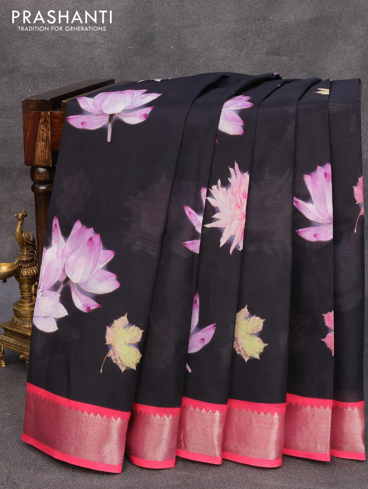 Black & Dark Pink Faux Georgette Designer Saree | Saree designs, Party wear  sarees, Half saree