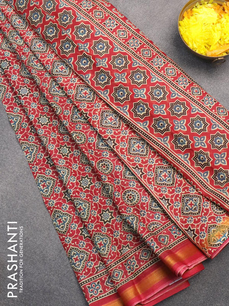 Red Ajrakh Cotton Mul Saree (HandBlock print) | BlessingsNLove