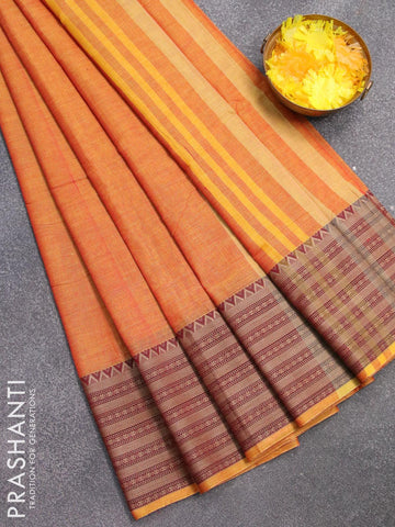 Narayanpet cotton saree dual shade of yellow and maroon with plain body and long thread woven border