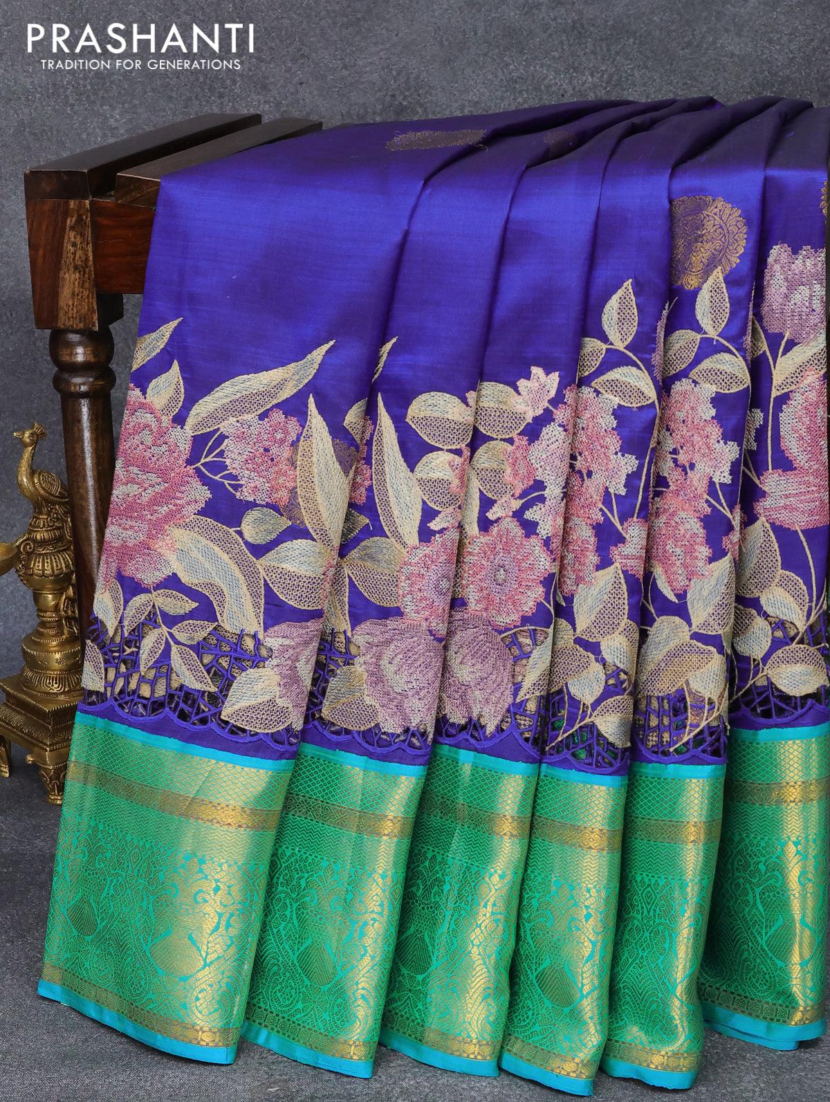 Natural Hand Cutwork Tussar Silk Saree | Peepal Clothing