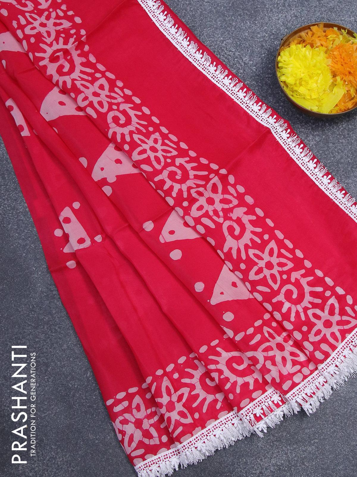 Red Color Organza Silk Lace Border Saree