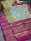 Pochampally silk saree pale yellow and purple with allover ikat weaves and long annam zari woven border