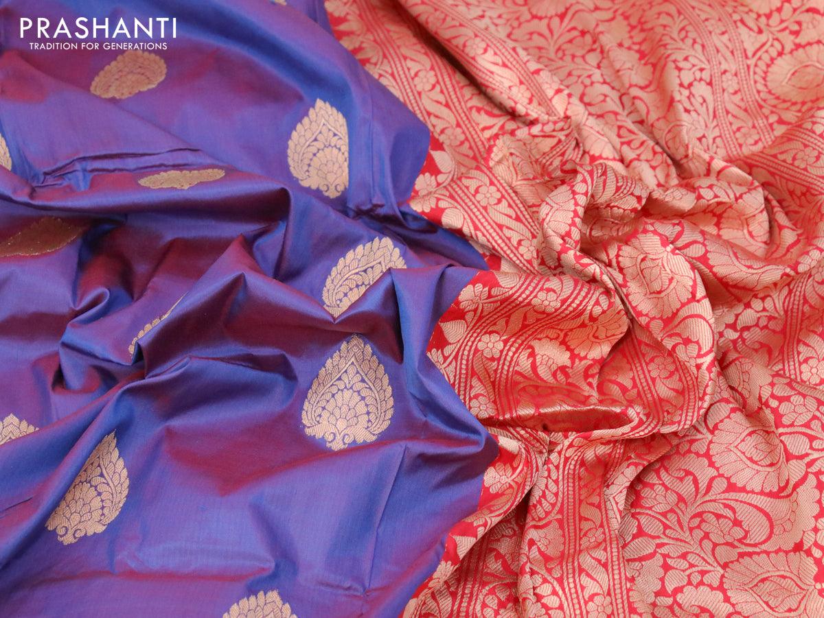 Prussian Blue Banarasi Katan Silk Saree with Chunri Buttis and Koniya