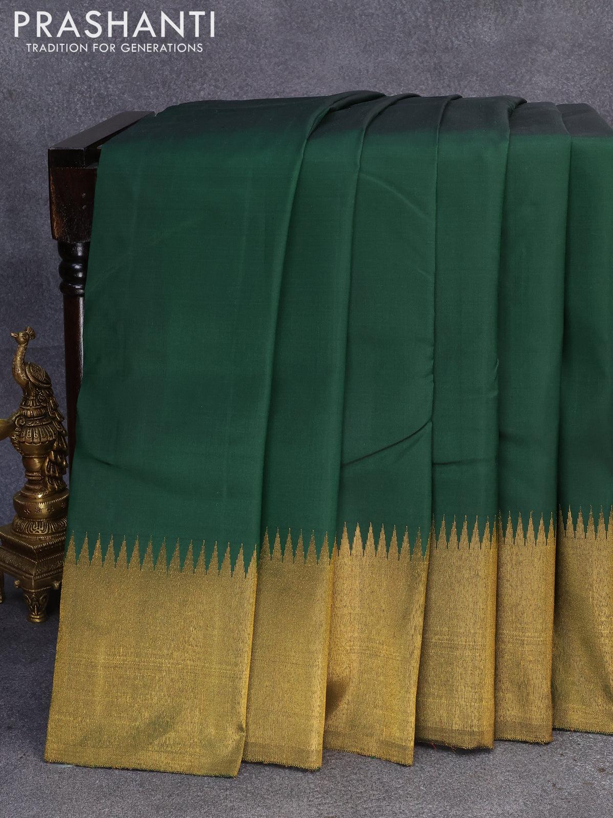 Buy Bottle Green Cotton Silk Saree online-Karagiri