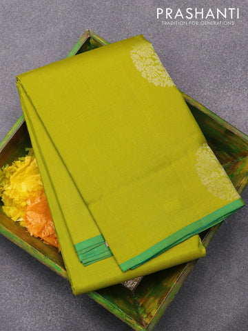 Pure kanjivaram silk saree lime green and green with silver zari woven buttas and piping border