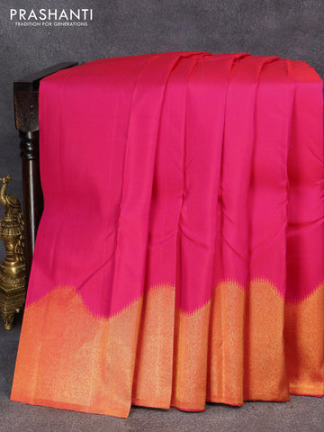 Pure kanjivaram silk saree pink with plain body and rich zari woven border