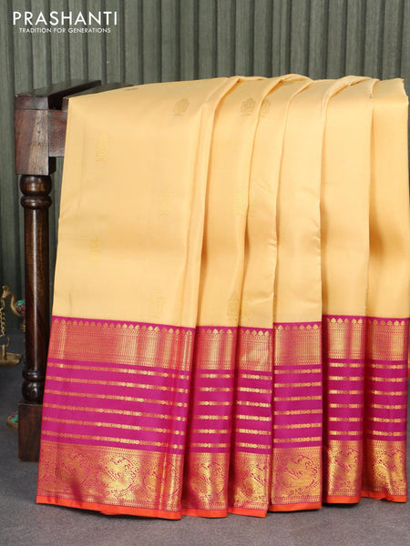 Beige & Dark Pink Coloured Premium Softy Kubera Pattu with Rich copper –  Royskart